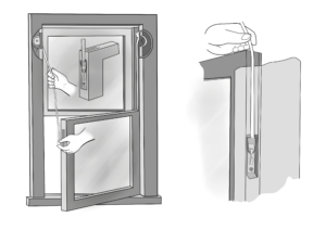 Diagram of pulling the tape down and connecting to the sash